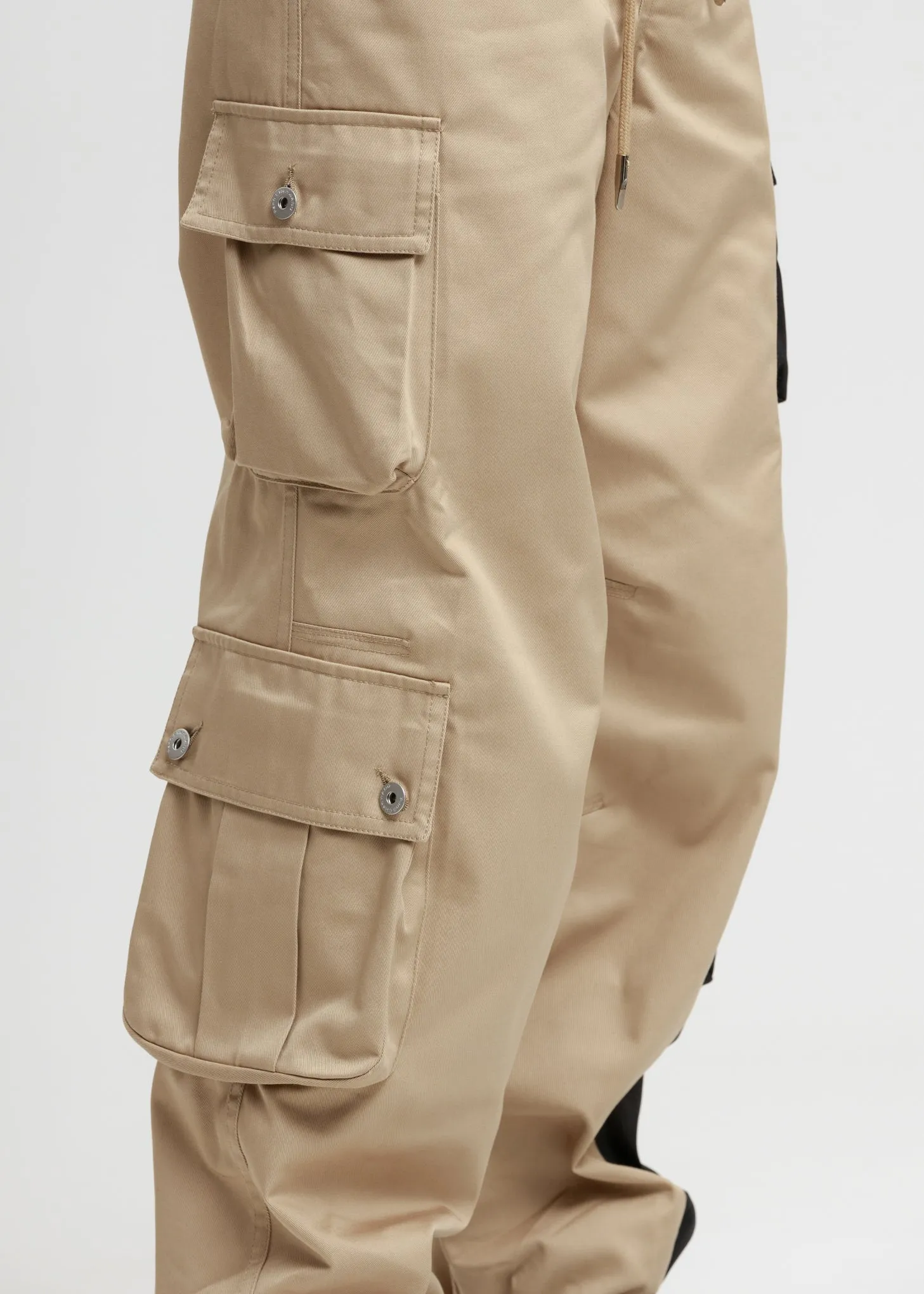 Khaki and Black Cotton Twill Cargo Pants