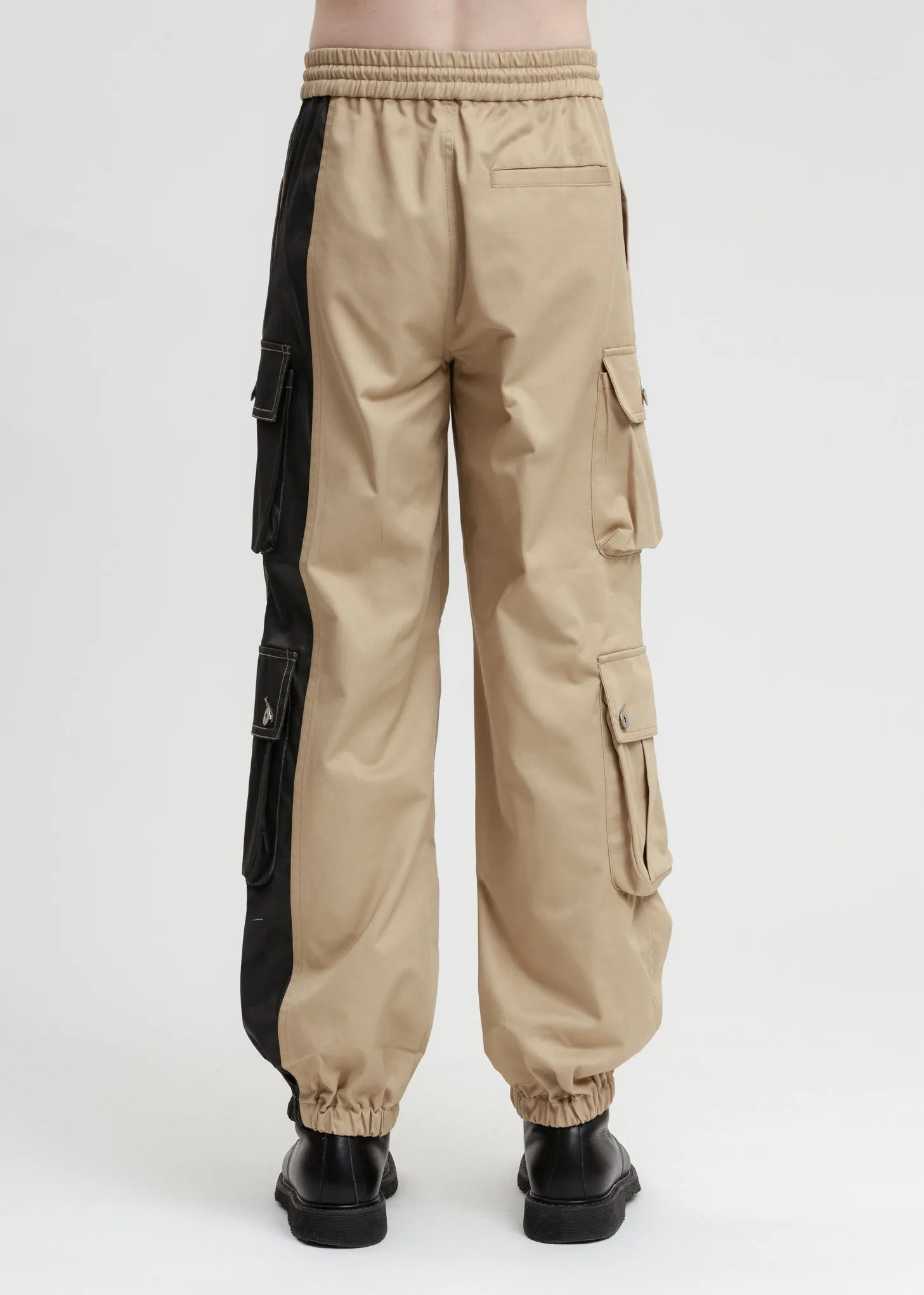 Khaki and Black Cotton Twill Cargo Pants