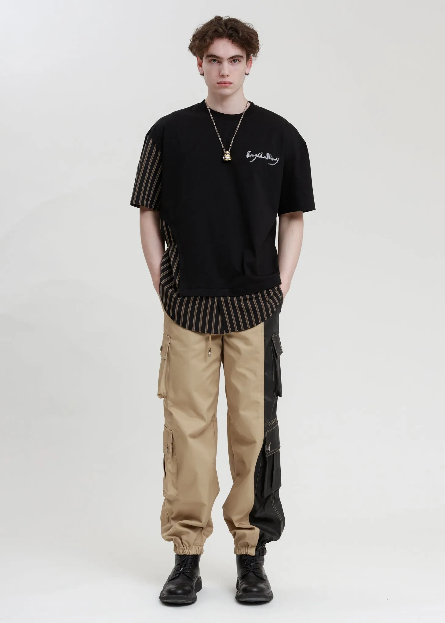 Khaki and Black Cotton Twill Cargo Pants