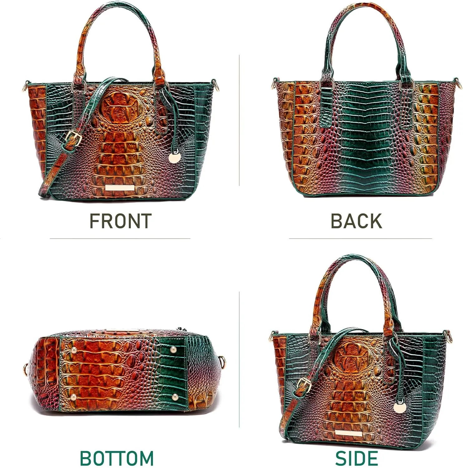 Ladies Tote Leather Bags for Women Crocodile Embossed Zipper Satchel Purse Elegant Compartments Crossbody Work