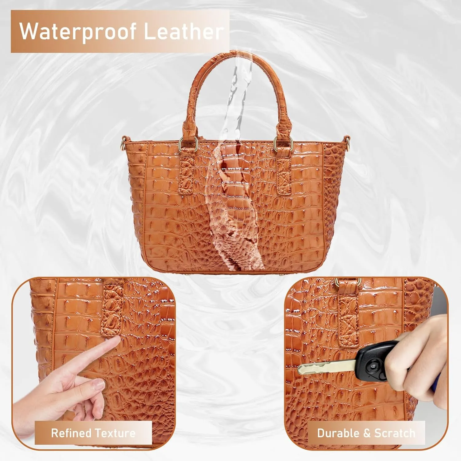 Ladies Tote Leather Bags for Women Crocodile Embossed Zipper Satchel Purse Elegant Compartments Crossbody Work