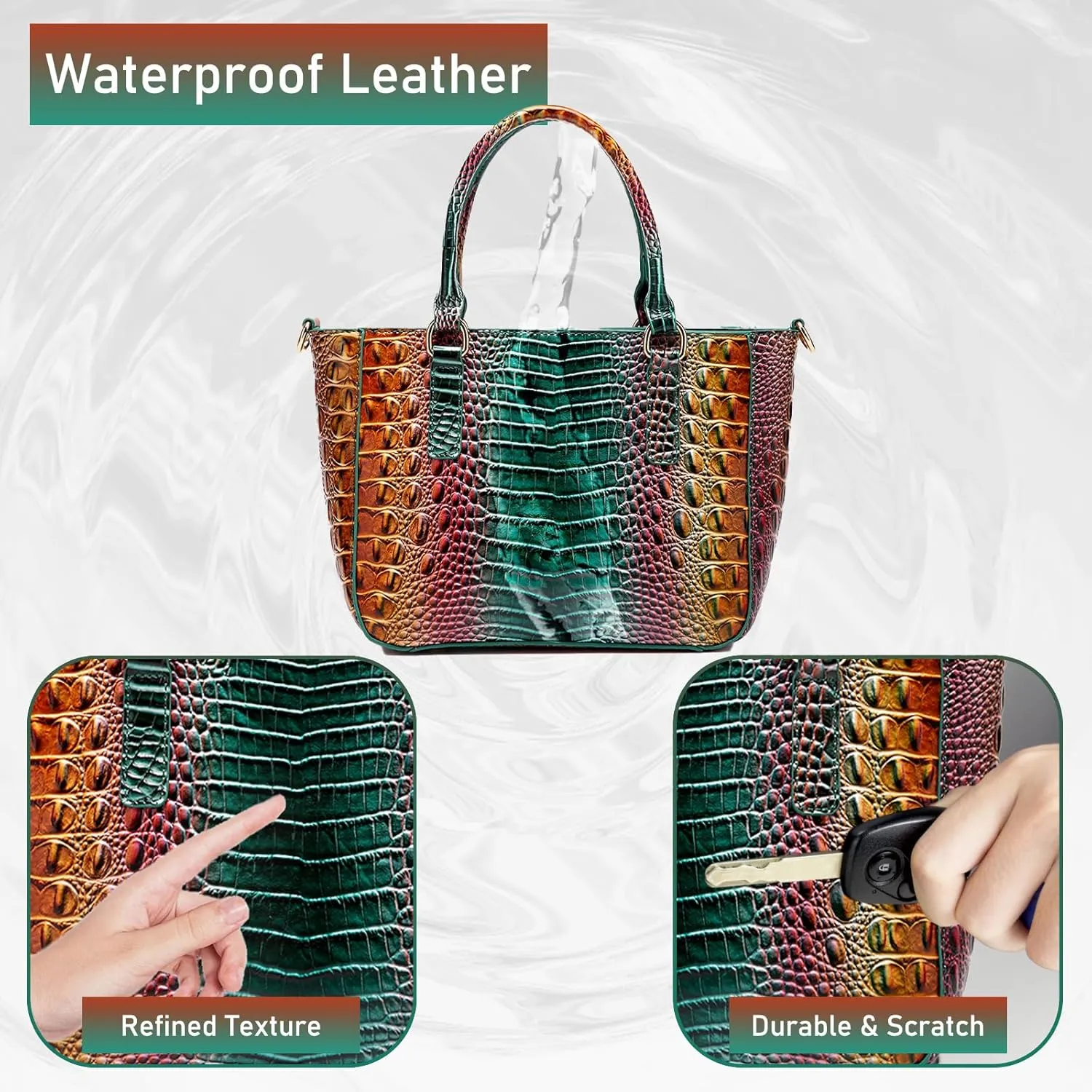 Ladies Tote Leather Bags for Women Crocodile Embossed Zipper Satchel Purse Elegant Compartments Crossbody Work