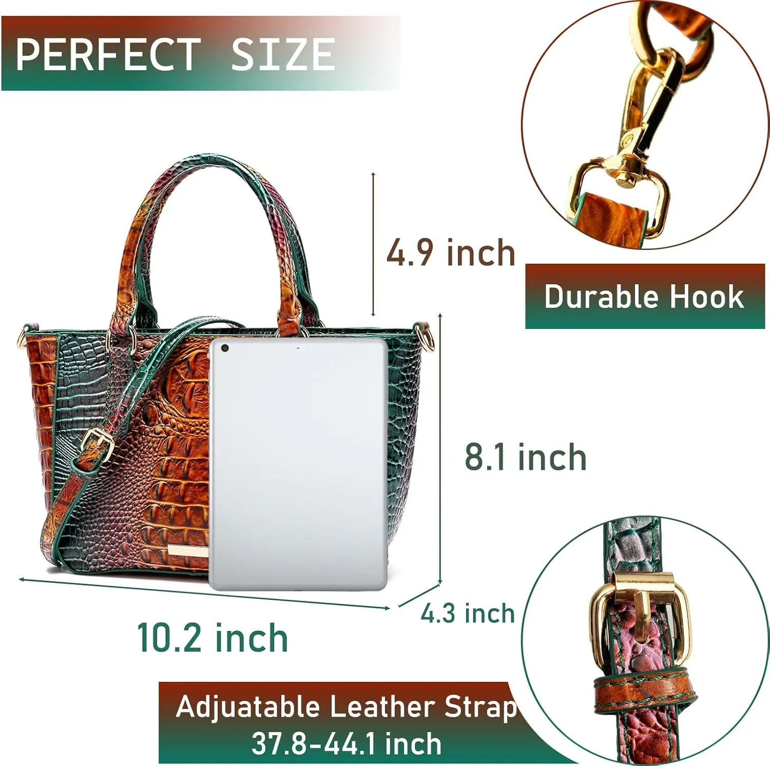 Ladies Tote Leather Bags for Women Crocodile Embossed Zipper Satchel Purse Elegant Compartments Crossbody Work