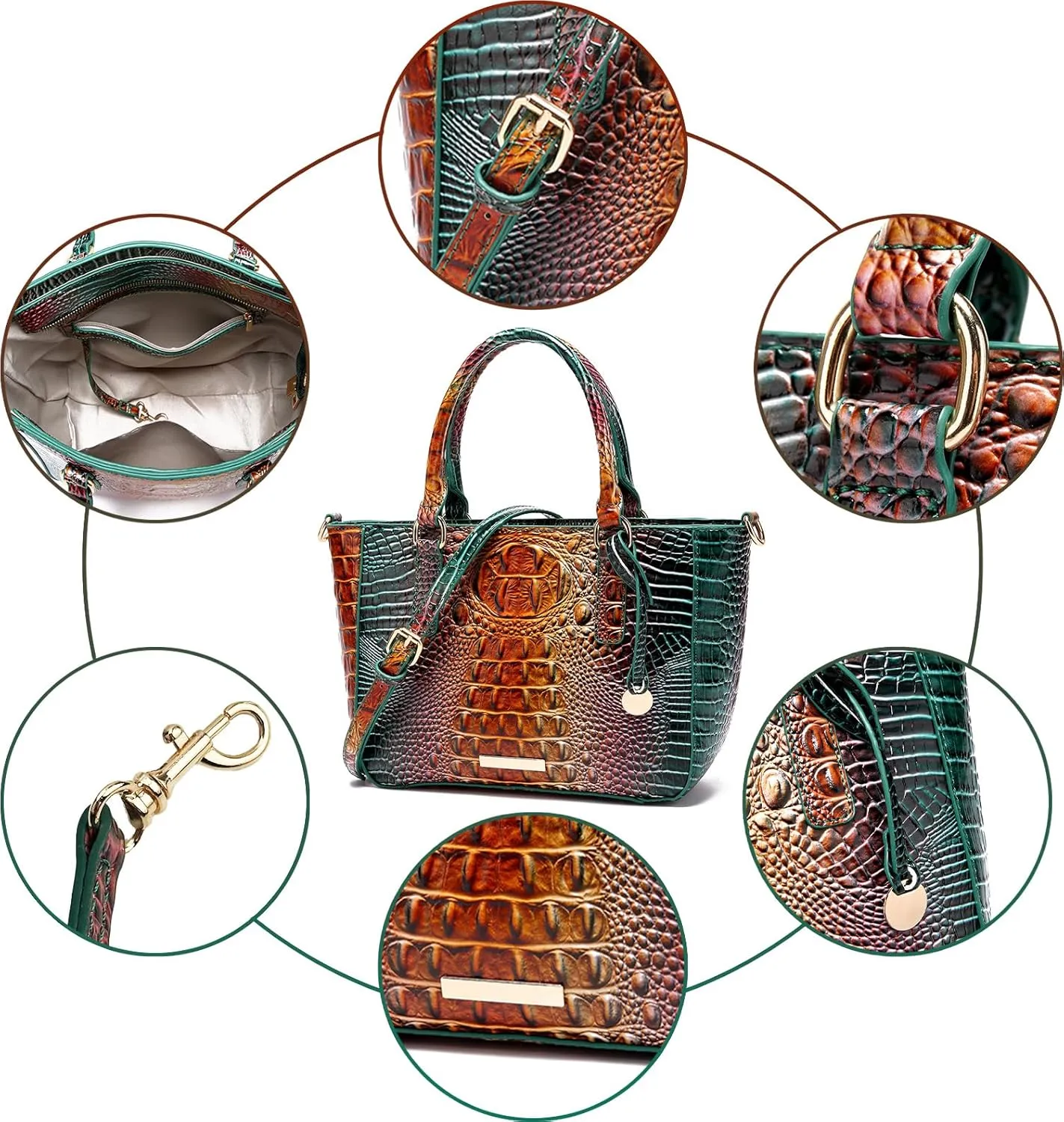 Ladies Tote Leather Bags for Women Crocodile Embossed Zipper Satchel Purse Elegant Compartments Crossbody Work