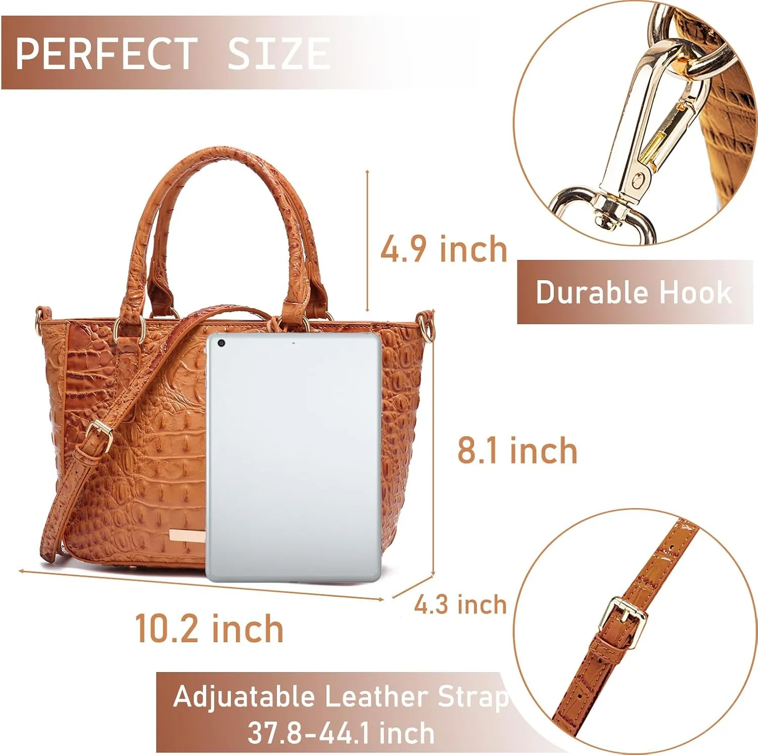 Ladies Tote Leather Bags for Women Crocodile Embossed Zipper Satchel Purse Elegant Compartments Crossbody Work
