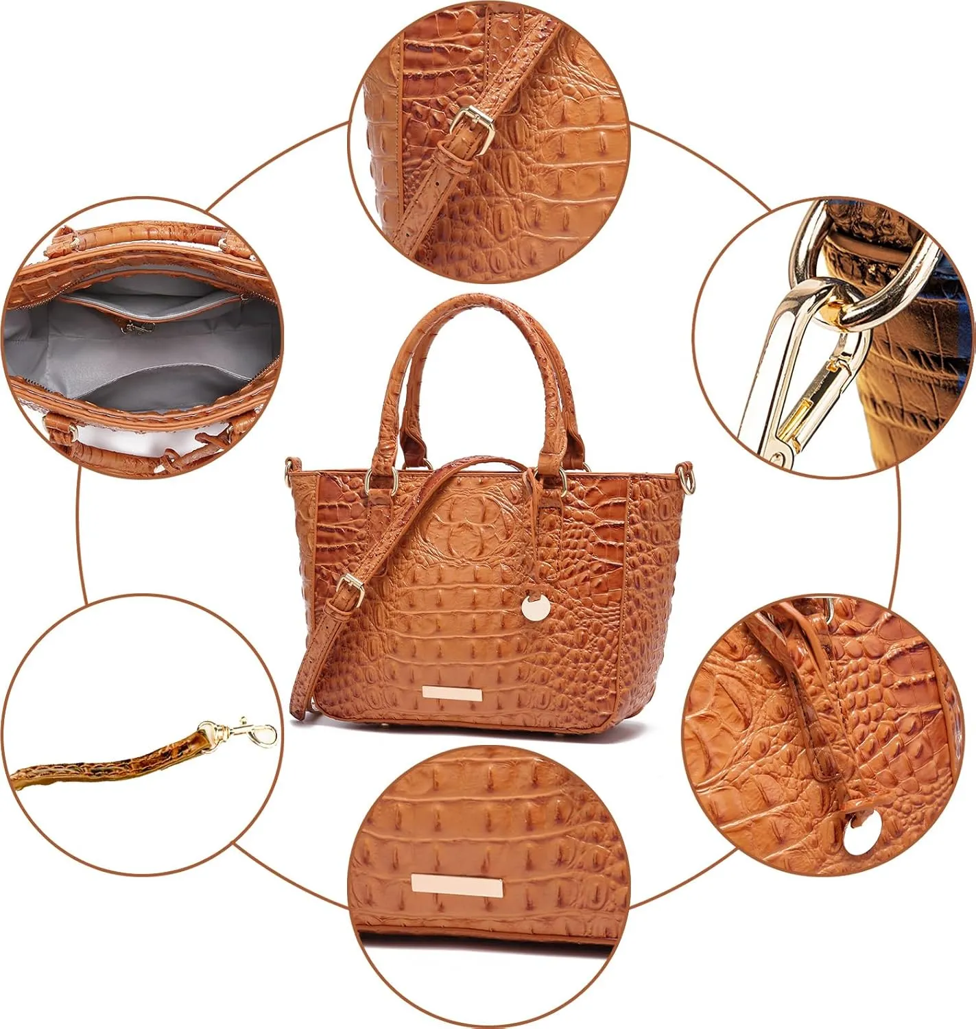 Ladies Tote Leather Bags for Women Crocodile Embossed Zipper Satchel Purse Elegant Compartments Crossbody Work