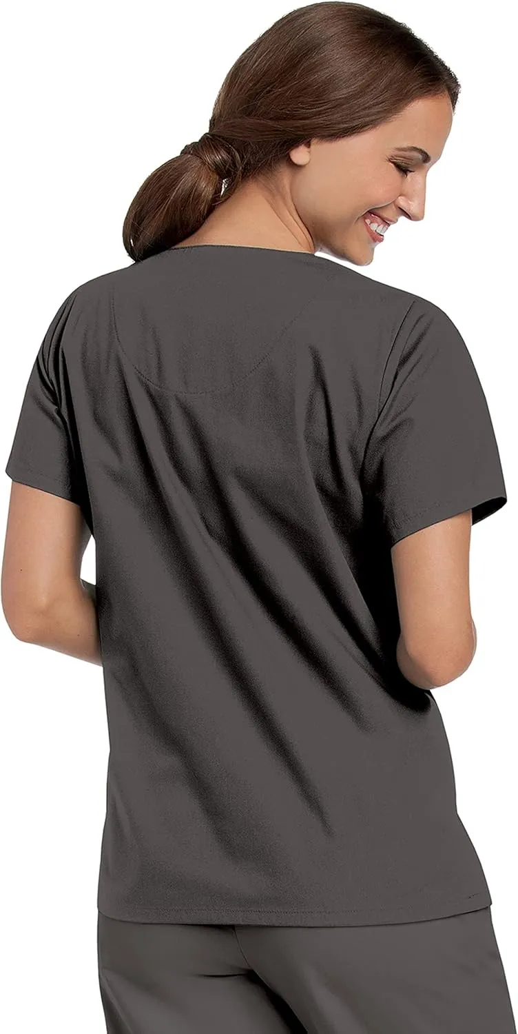 Landau Essentials Relaxed Fit 4-Pocket V-Neck Scrub Top for Women 8219