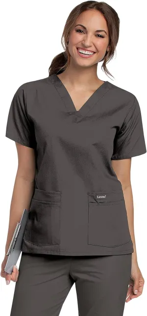 Landau Essentials Relaxed Fit 4-Pocket V-Neck Scrub Top for Women 8219