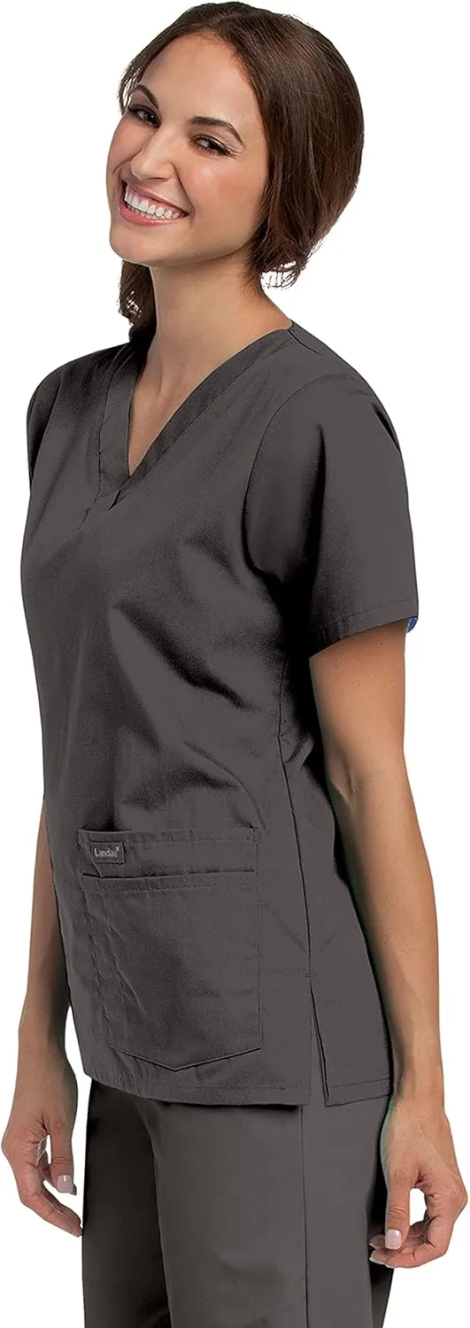 Landau Essentials Relaxed Fit 4-Pocket V-Neck Scrub Top for Women 8219