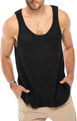 Lanliun See Through Sleeveless Tank Tops for Men Casual Unique Workout Outdoor T Shirts Gym Muscle Shirts