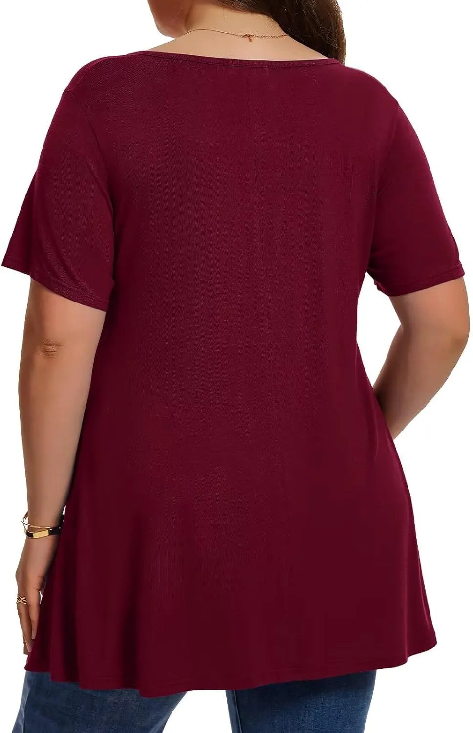 LARACE Summer Plus Size Tops for Women Round Neck Short Sleeve Women's Tunic Loose Fit Pleated T-Shirts Blouse Clothes