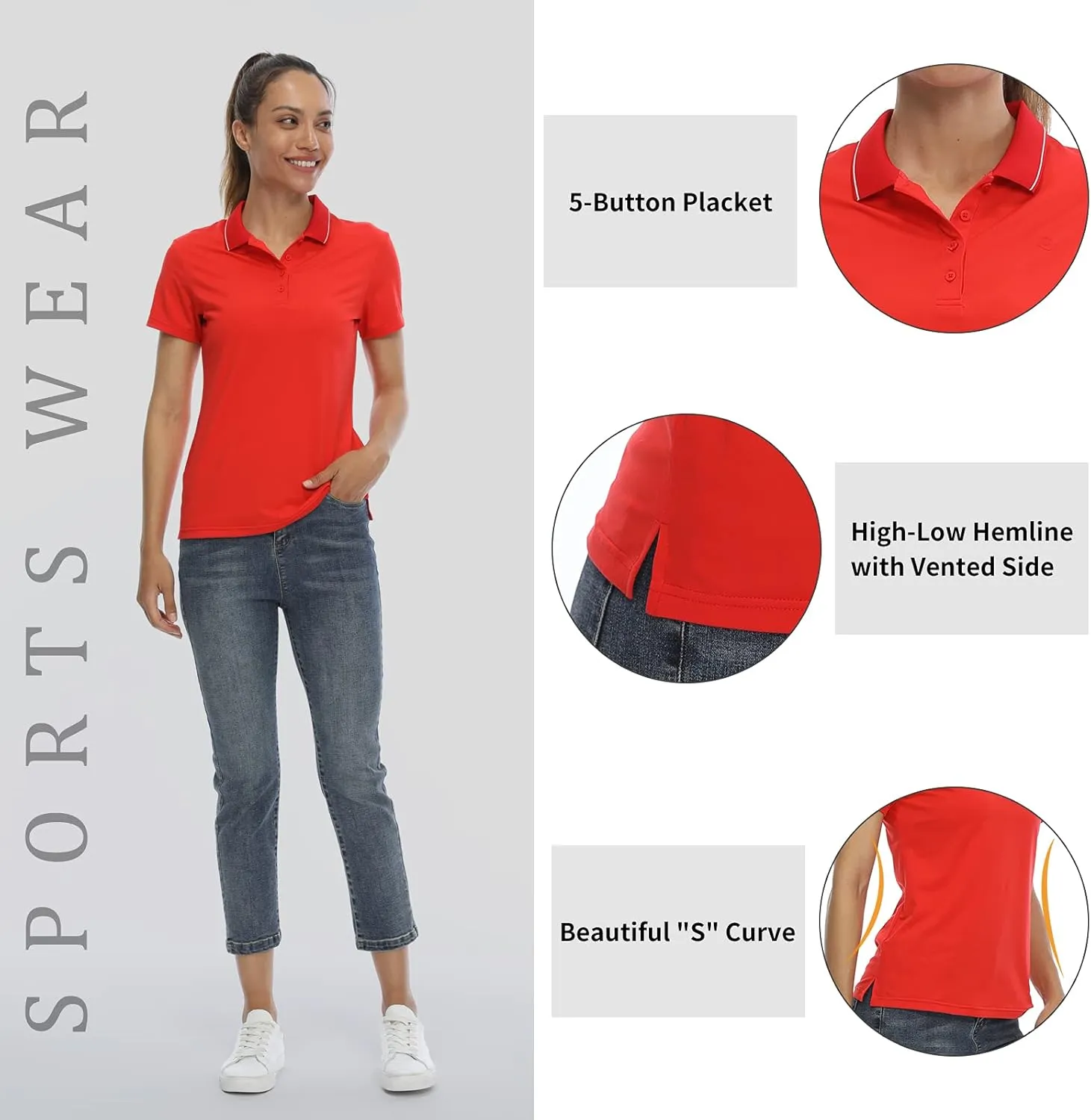 LastFor1 Women's Golf Polo Shirts Short Sleeve Sports Shirts Quick Dry 3-Button Casual Athletic T-Shirt