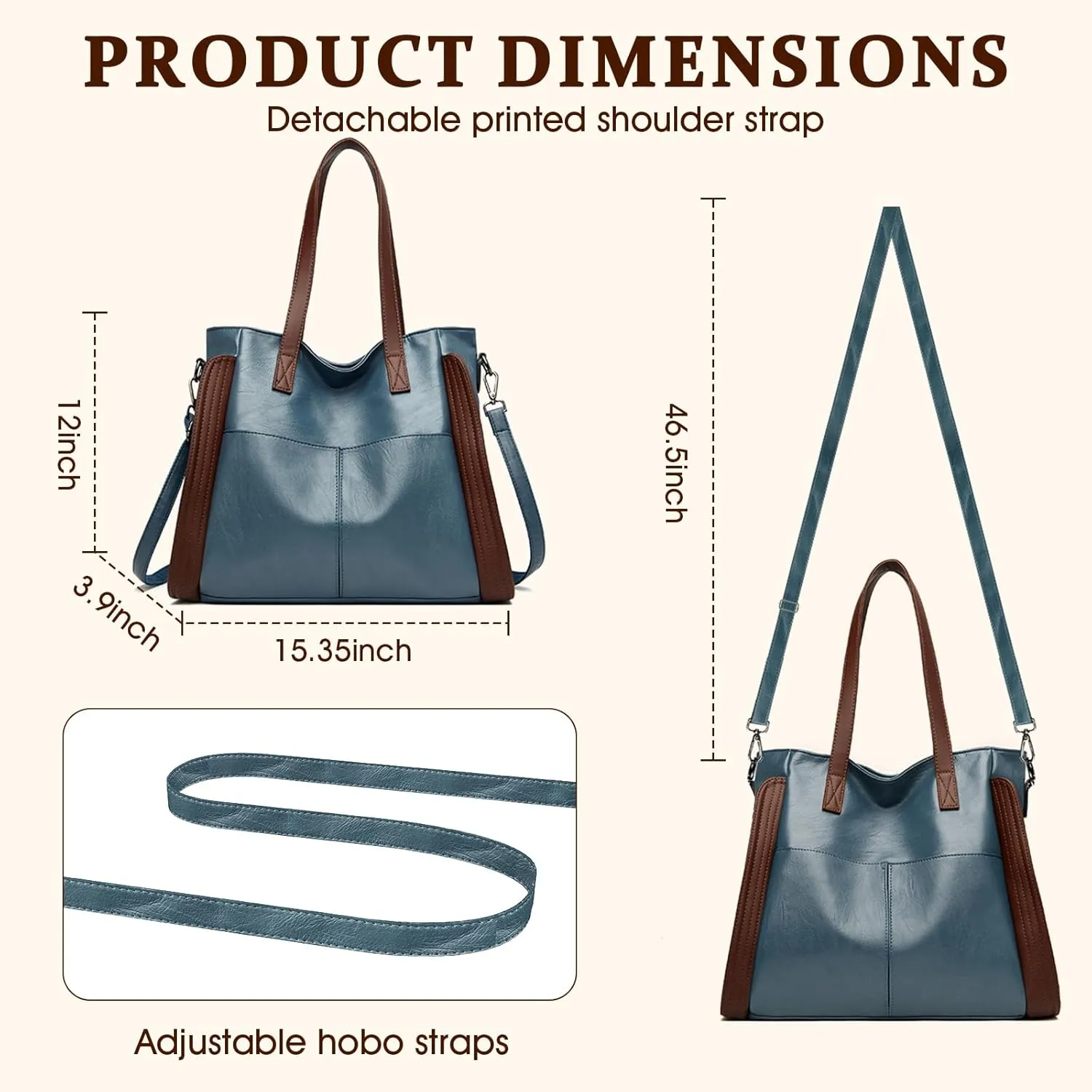 Leather women tote bag: handbag purse for ipad books phone - shoulder satchel with strap adjustable for girls ladies females