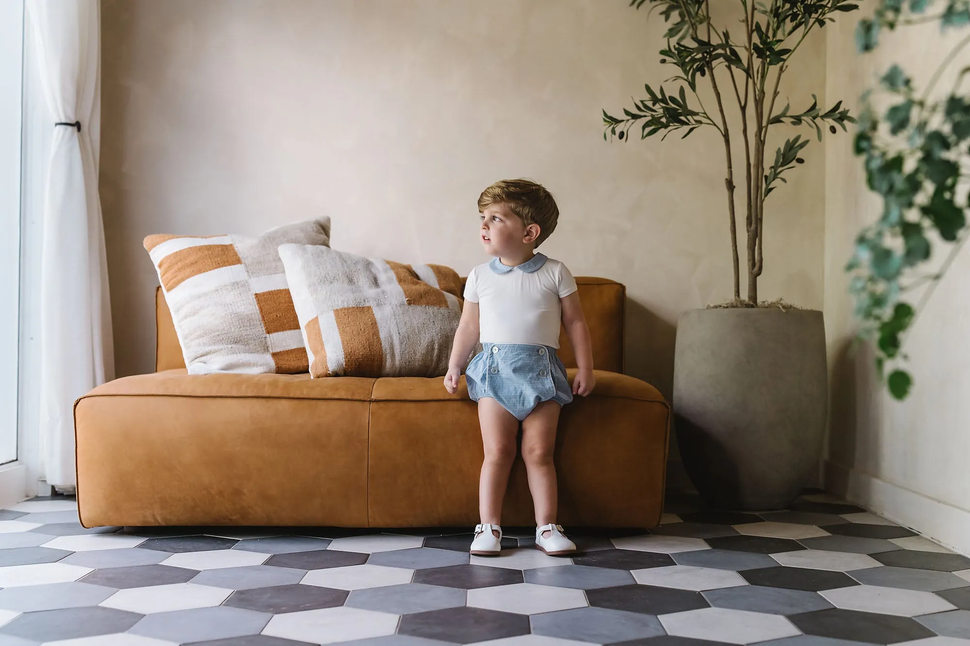 Lil Legs Analogie Light Blue Windowpane Collar Onesie
