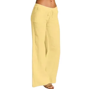 Linen Pants Women Loose Wide Leg Trousers with Pockets Relaxed Fit Breathable Cotton Blend Casual Summer Beachwear
