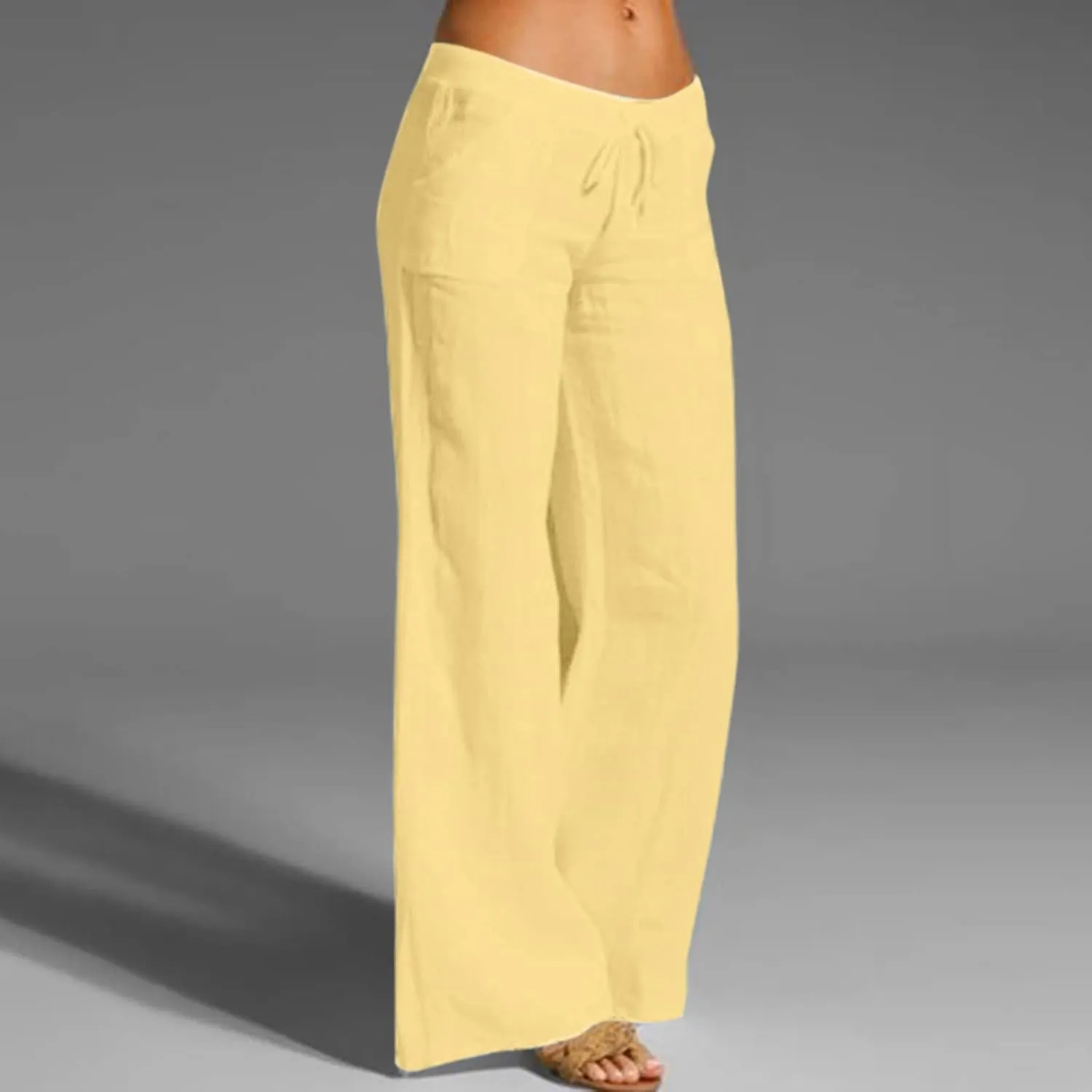 Linen Pants Women Loose Wide Leg Trousers with Pockets Relaxed Fit Breathable Cotton Blend Casual Summer Beachwear