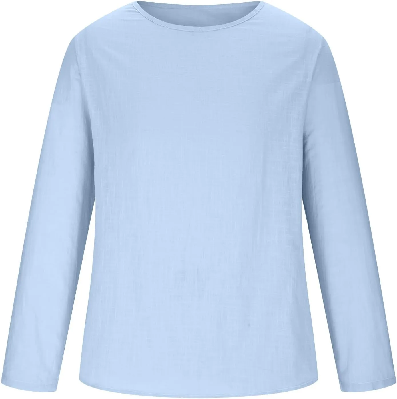 Linen Shirts for Men Long Sleeve Solid Lightweight Crew Neck Casual Shirts Summer Fashion Beach Pullover Tops
