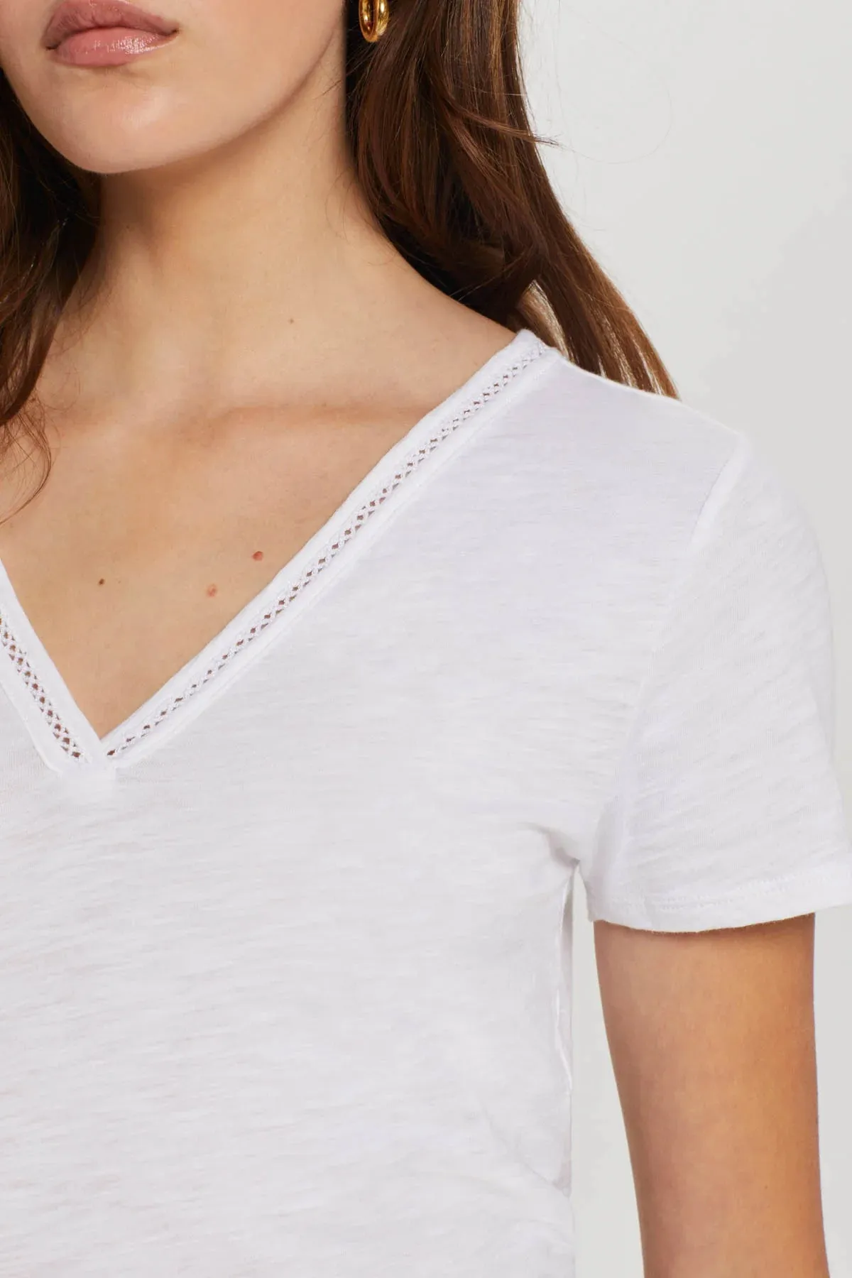 Link Embroidery V-Neck Ringer Tee