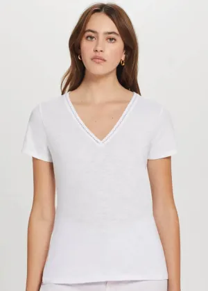 Link Embroidery V-Neck Ringer Tee