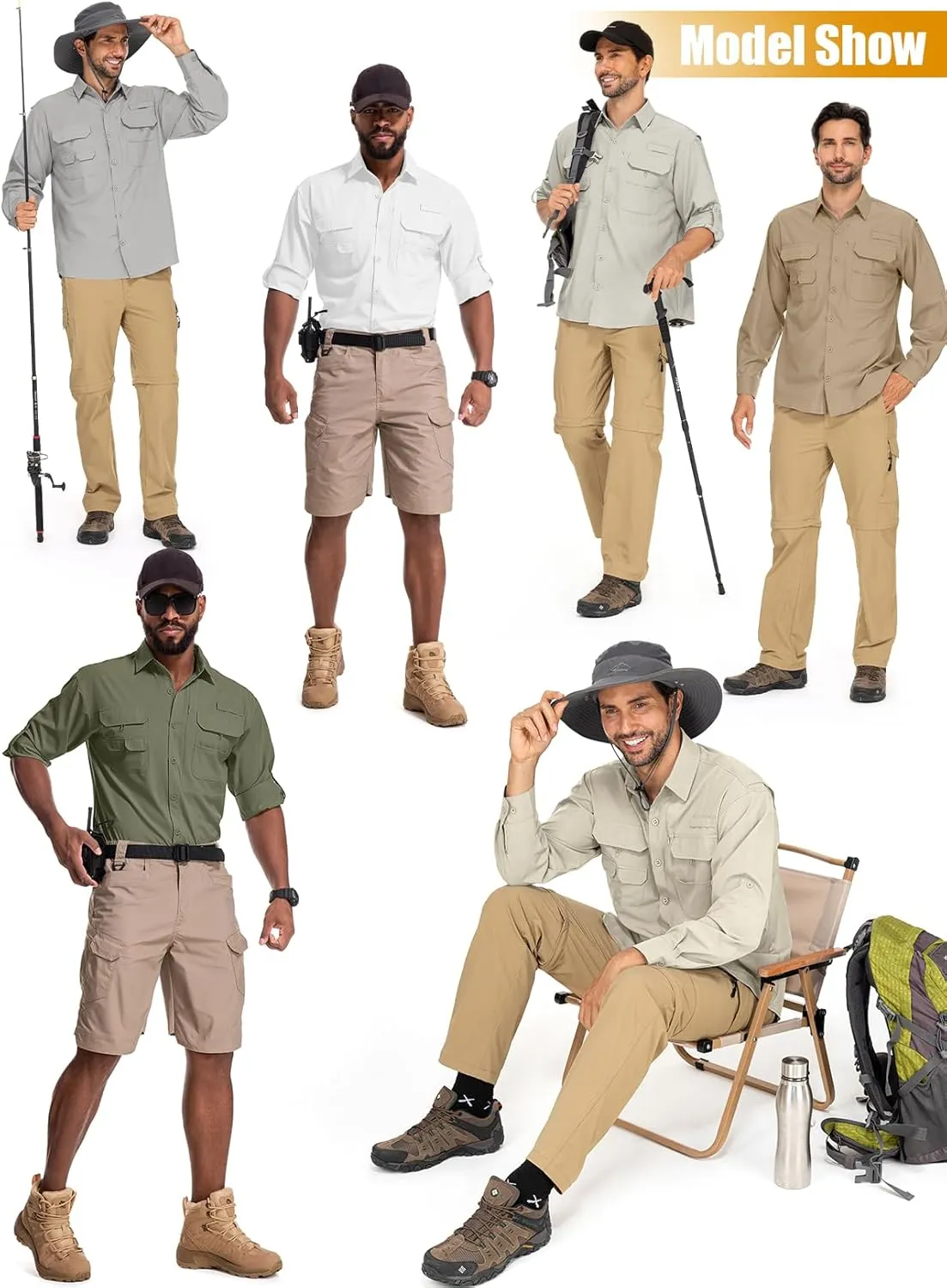 linlon Mens Safari Shirts Long Sleeve UV Protection Hiking Fishing UPF 50  Quick Dry Cooling Camping Travel Shirts
