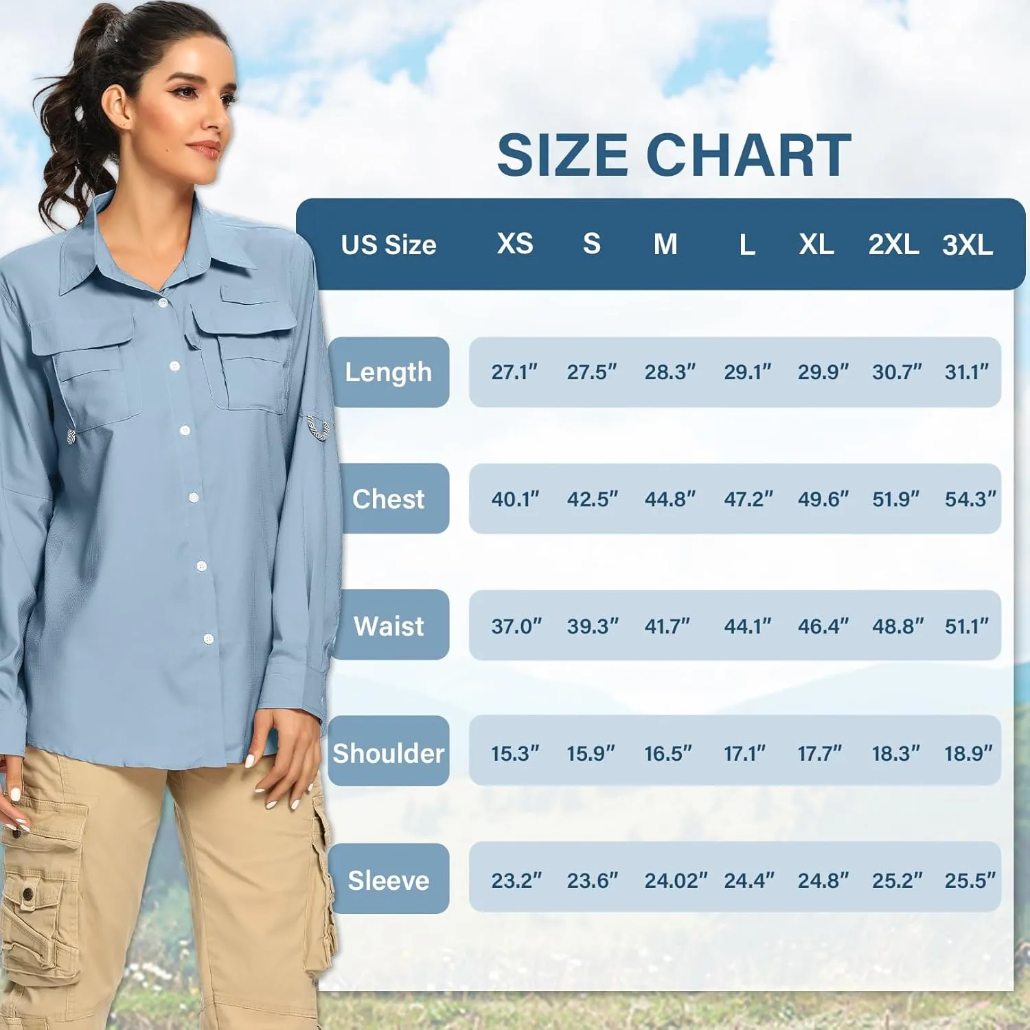 linlon Womens Safari Shirts Long Sleeve UV Protection Hiking Fishing UPF 50  Quick Dry Cooling Camping Travel Shirts