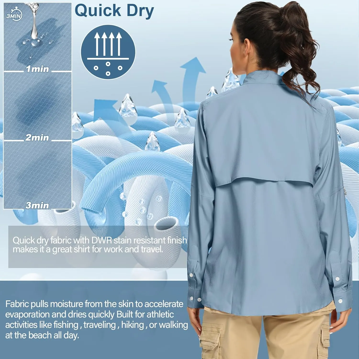 linlon Womens Safari Shirts Long Sleeve UV Protection Hiking Fishing UPF 50  Quick Dry Cooling Camping Travel Shirts
