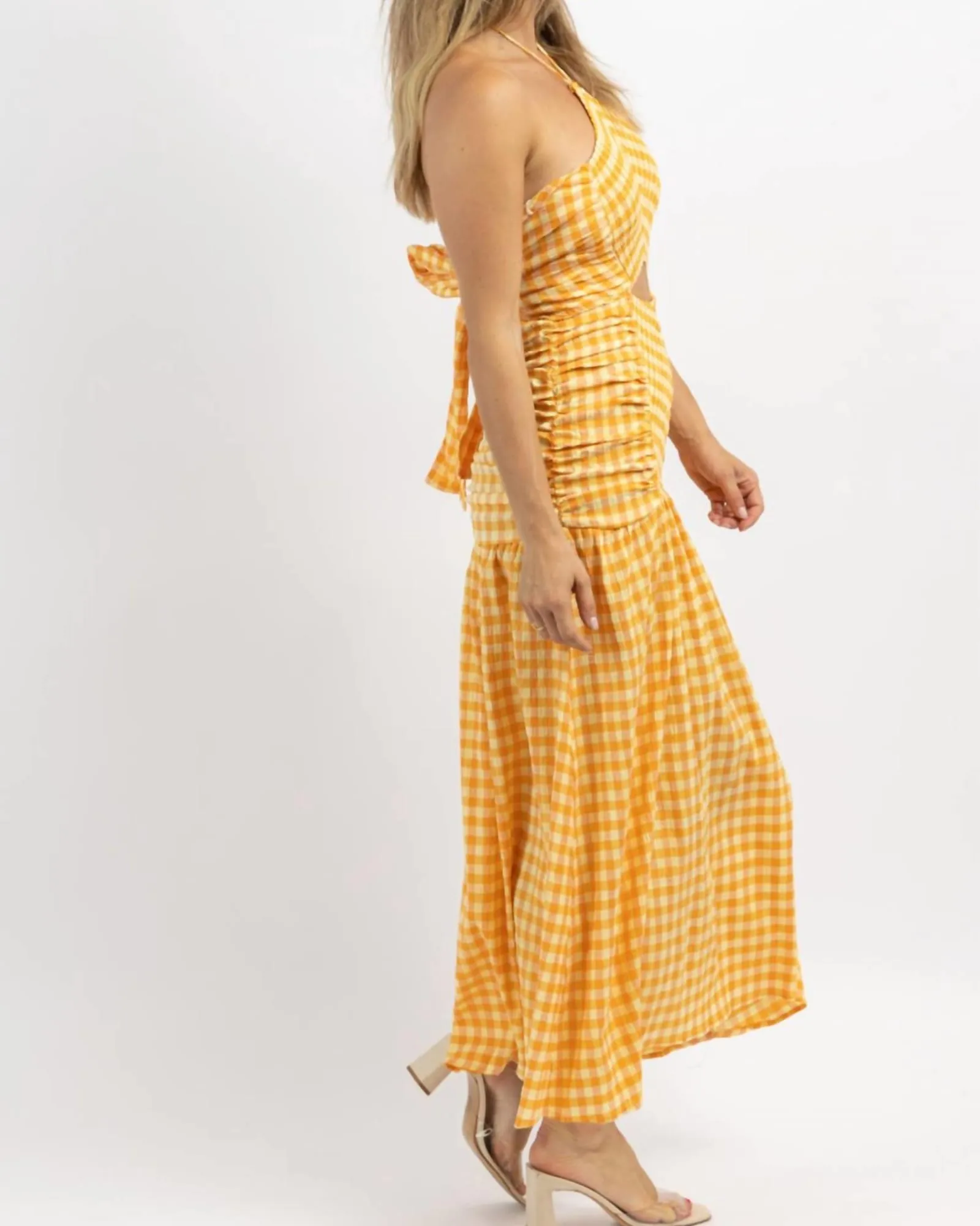 Lolita Gingham Smock Maxi Dress In Orange | Orange