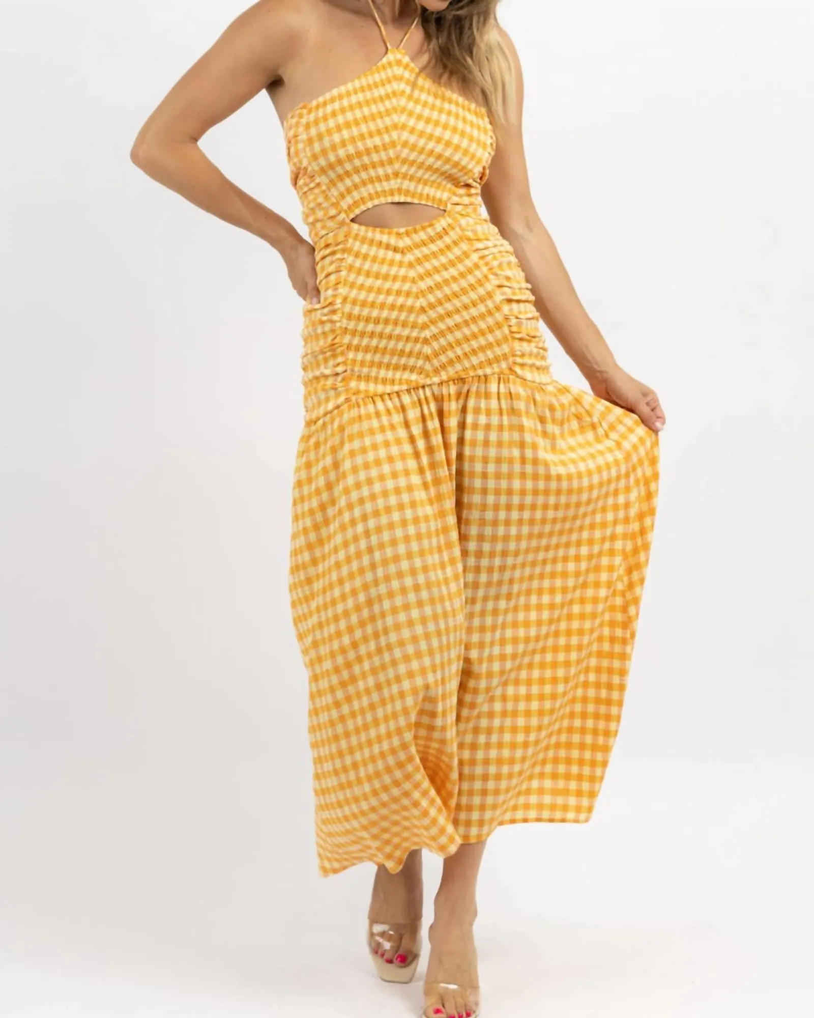 Lolita Gingham Smock Maxi Dress In Orange | Orange