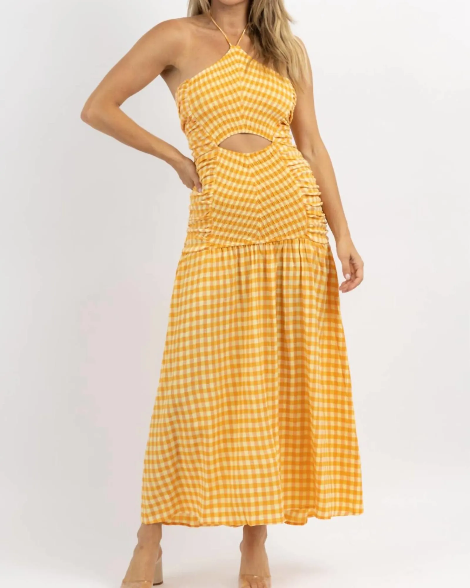 Lolita Gingham Smock Maxi Dress In Orange | Orange