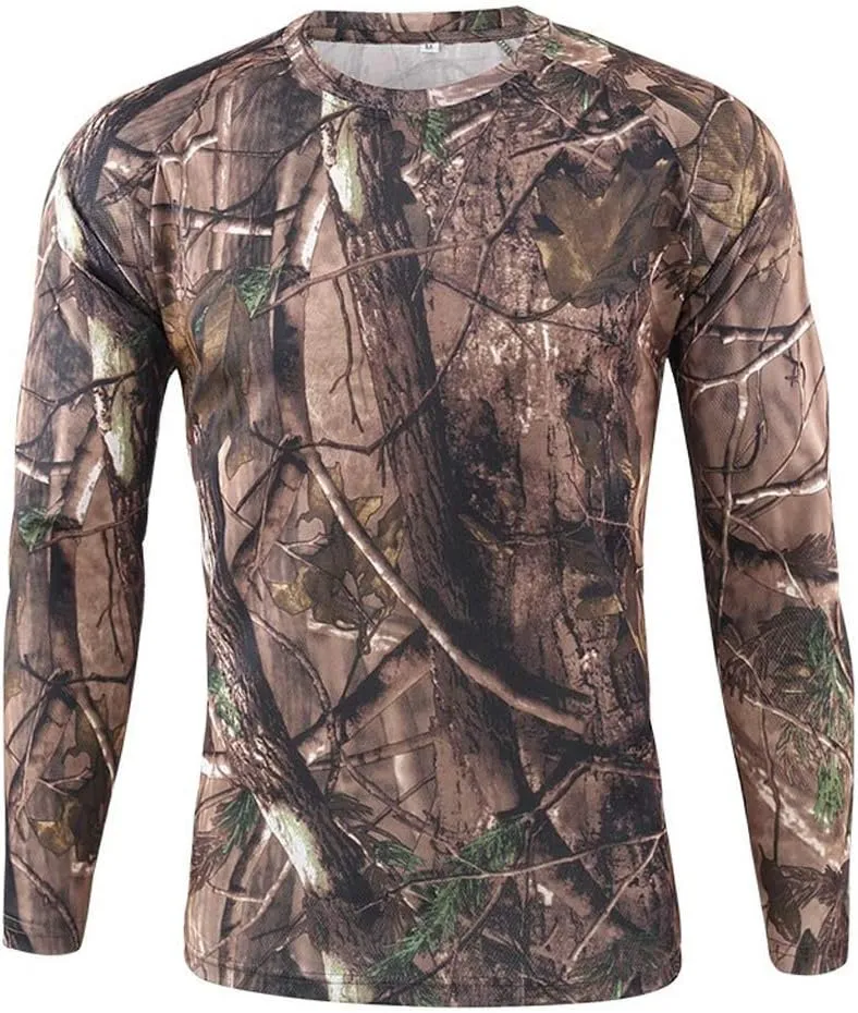 Long Sleeve Camo T-Shirt for Men Military Camouflage Athletic Compression Shirt Workout Gym Sports Quick Dry Hiking Shirts