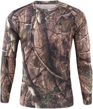 Long Sleeve Camo T-Shirt for Men Military Camouflage Athletic Compression Shirt Workout Gym Sports Quick Dry Hiking Shirts