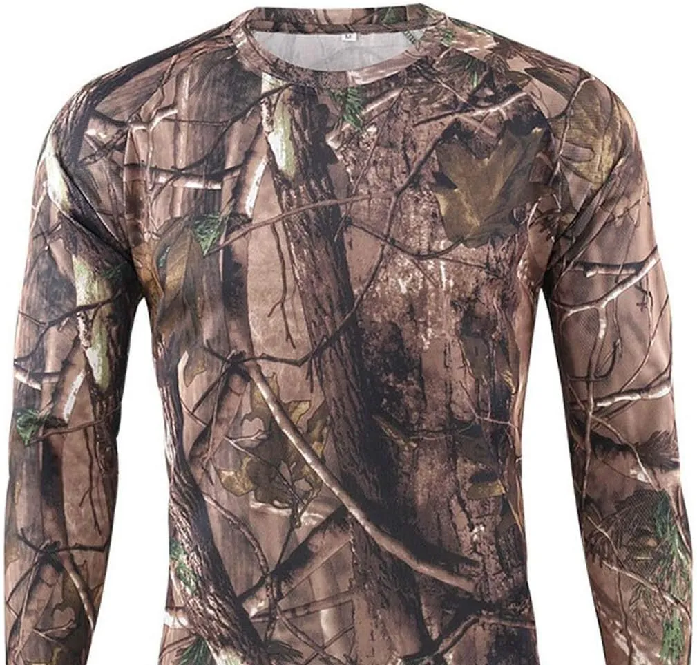Long Sleeve Camo T-Shirt for Men Military Camouflage Athletic Compression Shirt Workout Gym Sports Quick Dry Hiking Shirts