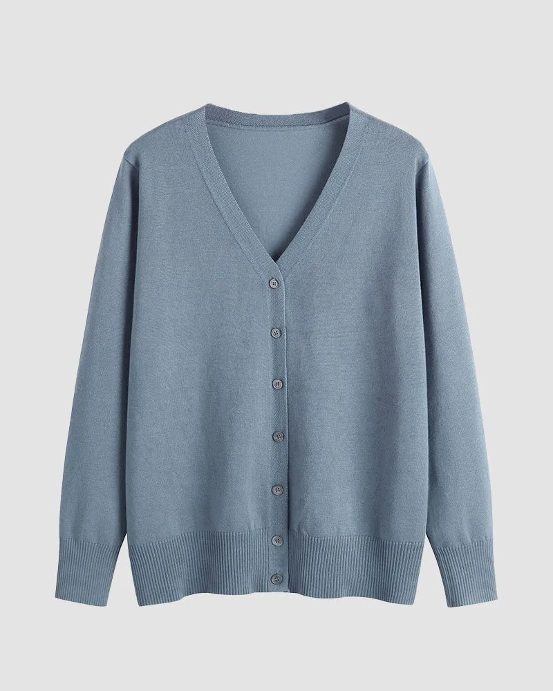 Long Sleeve Choker Top Lightweight Vee Cardigan Sweater