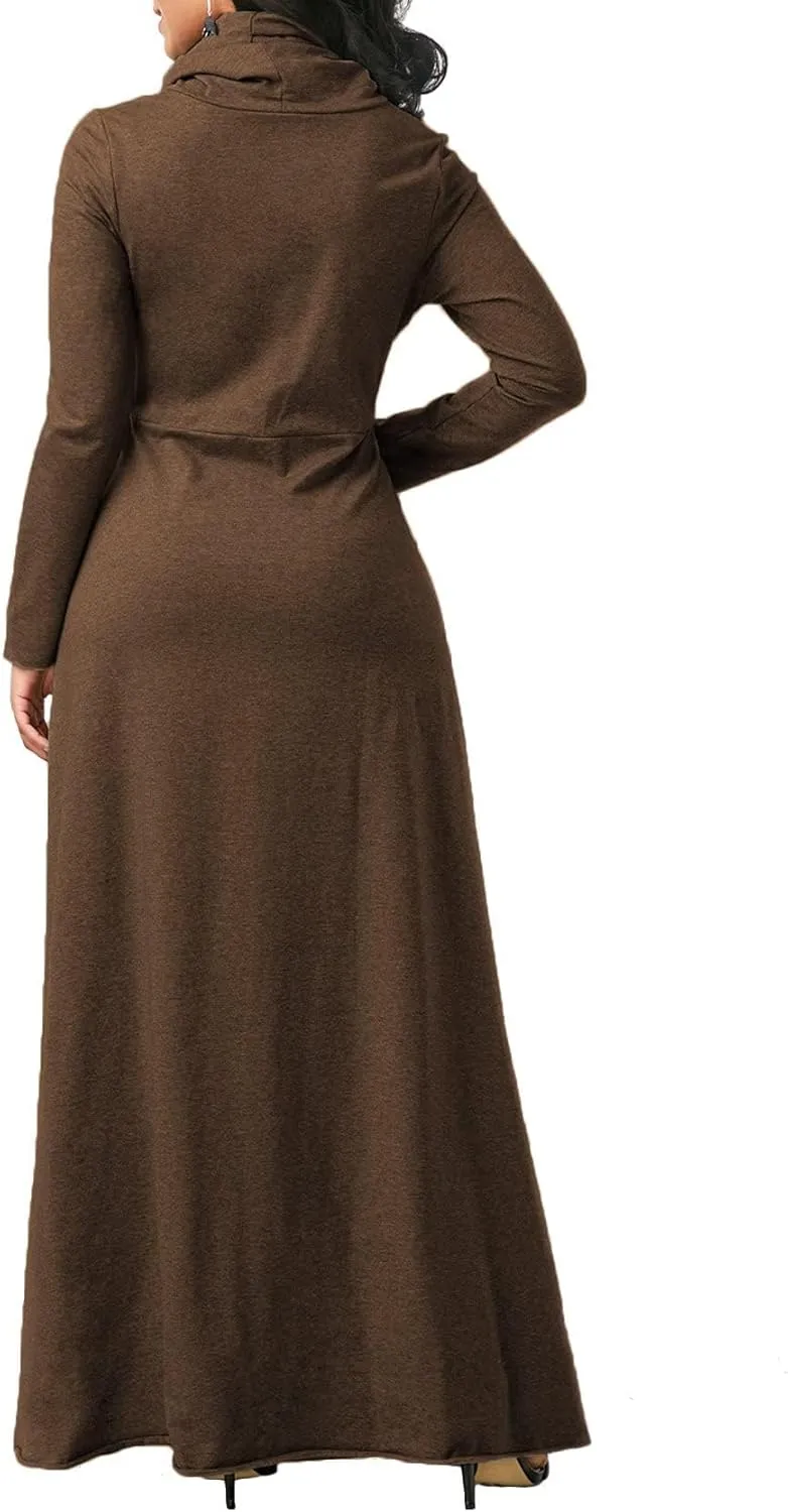 Long Sleeve Hooded Loose Maxi Dress for Women Turtleneck Solid Color Pullover Hoodie Dresses