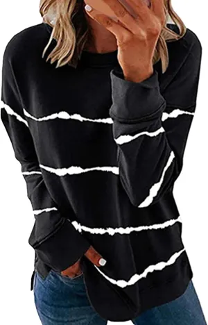 Long Sleeve Shirts for Womens, Women Casual Long Sleeve Crewneck Sweatshirt Striped Printed Loose Pullover Tops Shirts