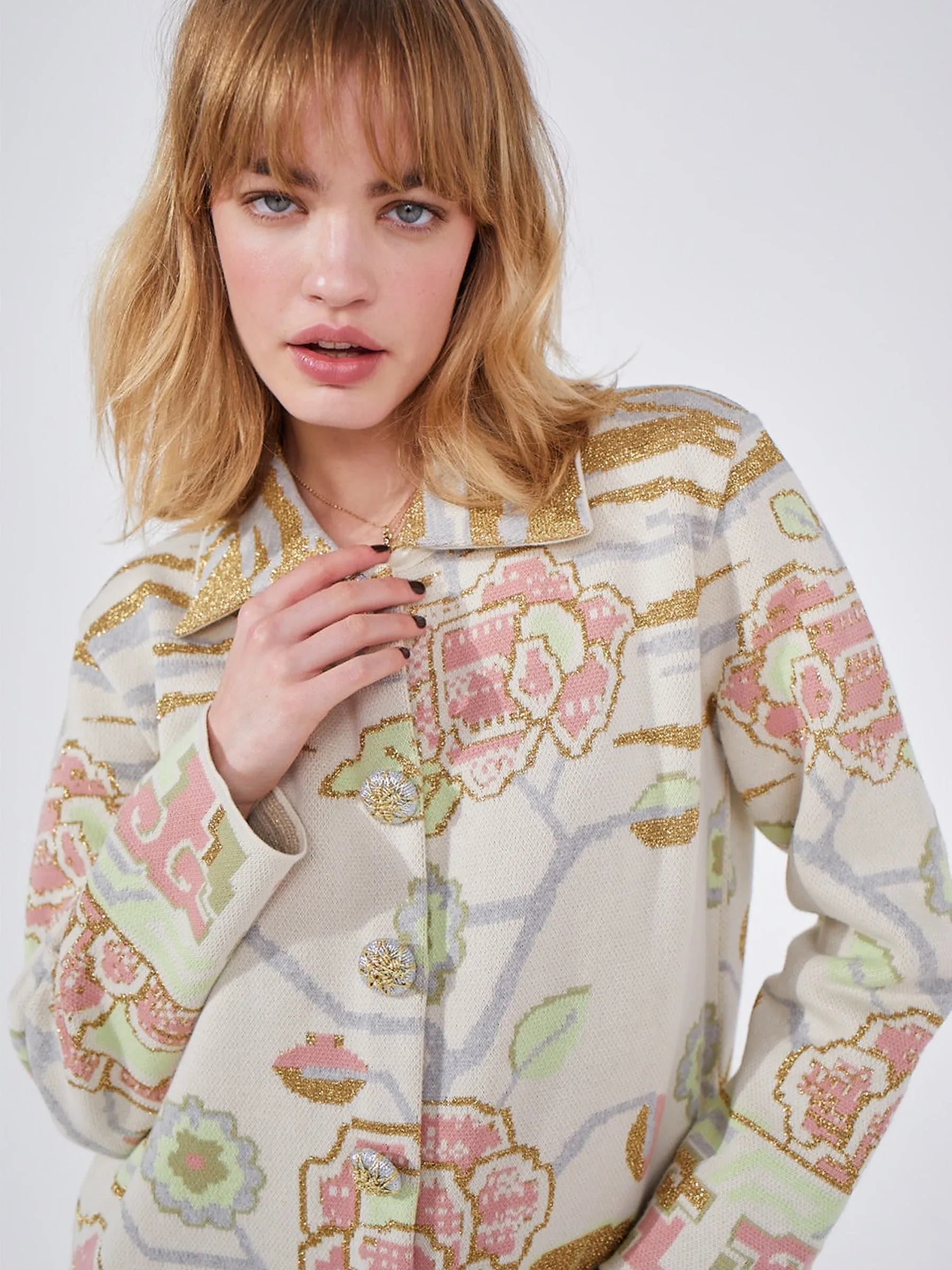 Lotus Carpet Cotton Jacquard Coat Ecru