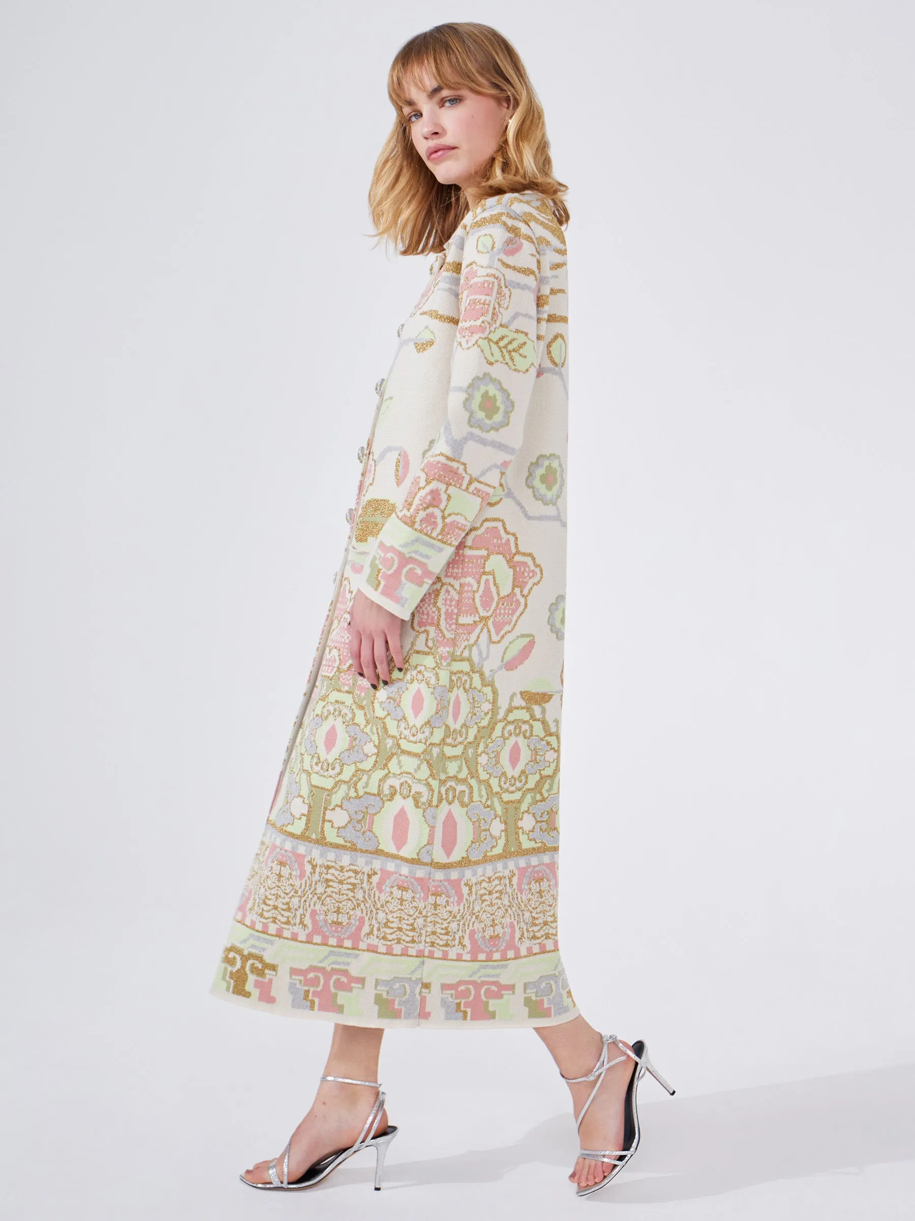 Lotus Carpet Cotton Jacquard Coat Ecru