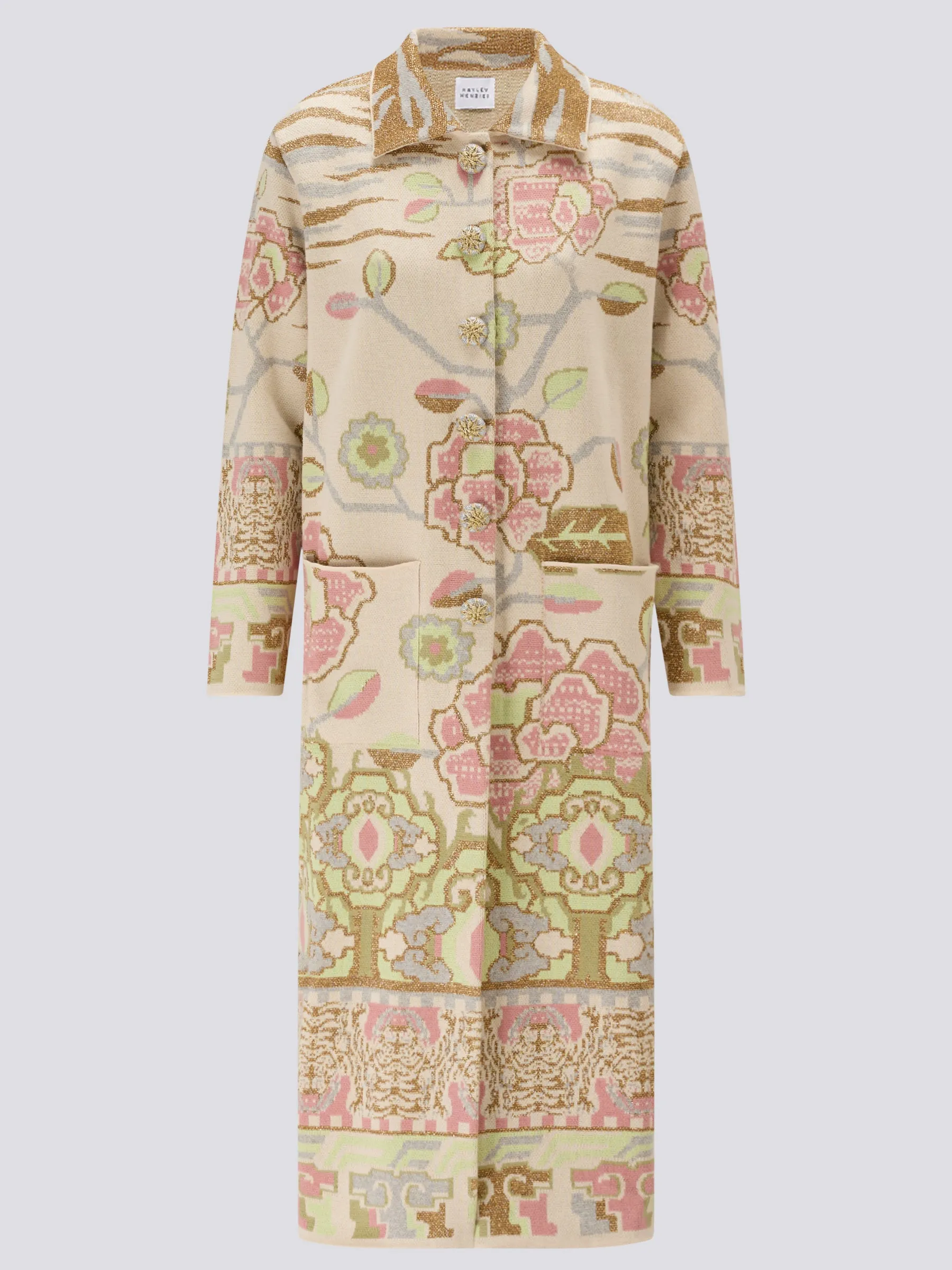 Lotus Carpet Cotton Jacquard Coat Ecru