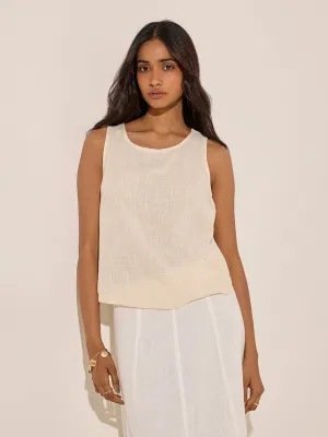 LOV Off-White Solid Linen-Blend Blouse