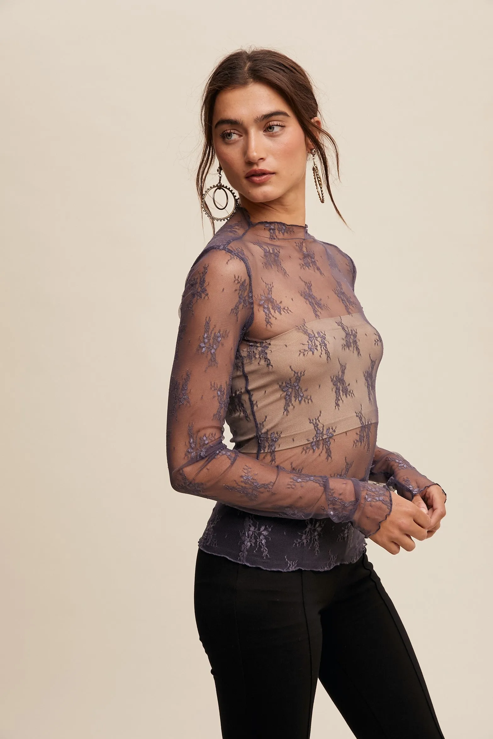 Luna Lace Mock Neck Layering Top