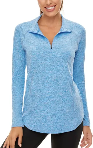 LURANEE Womens UPF 50  Long Sleeve 1/4 Zip Pullover Athletic Hiking Running Workout Tops