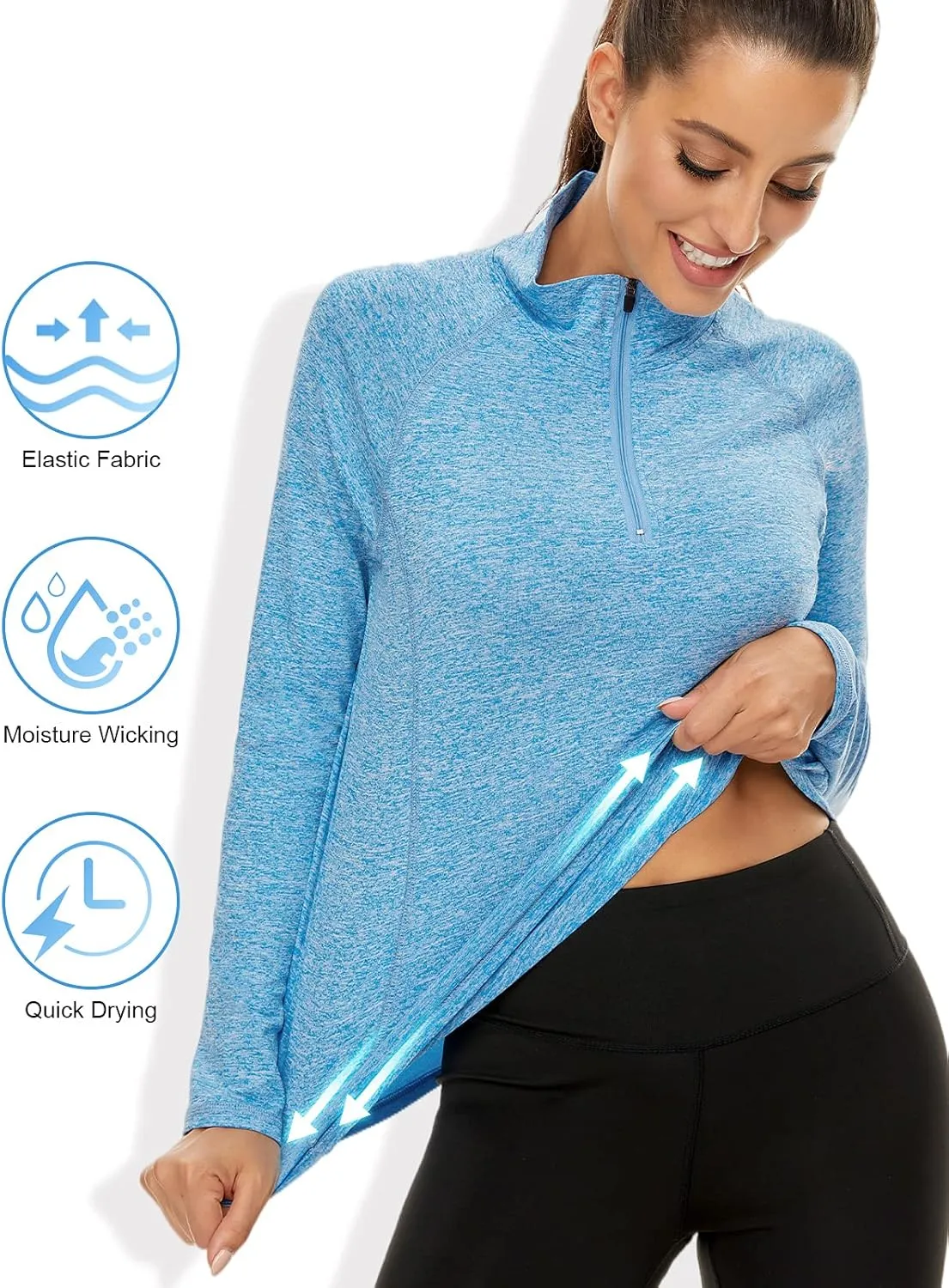 LURANEE Womens UPF 50  Long Sleeve 1/4 Zip Pullover Athletic Hiking Running Workout Tops