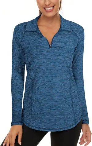 LURANEE Womens UPF 50  Long Sleeve 1/4 Zip Pullover Athletic Hiking Running Workout Tops