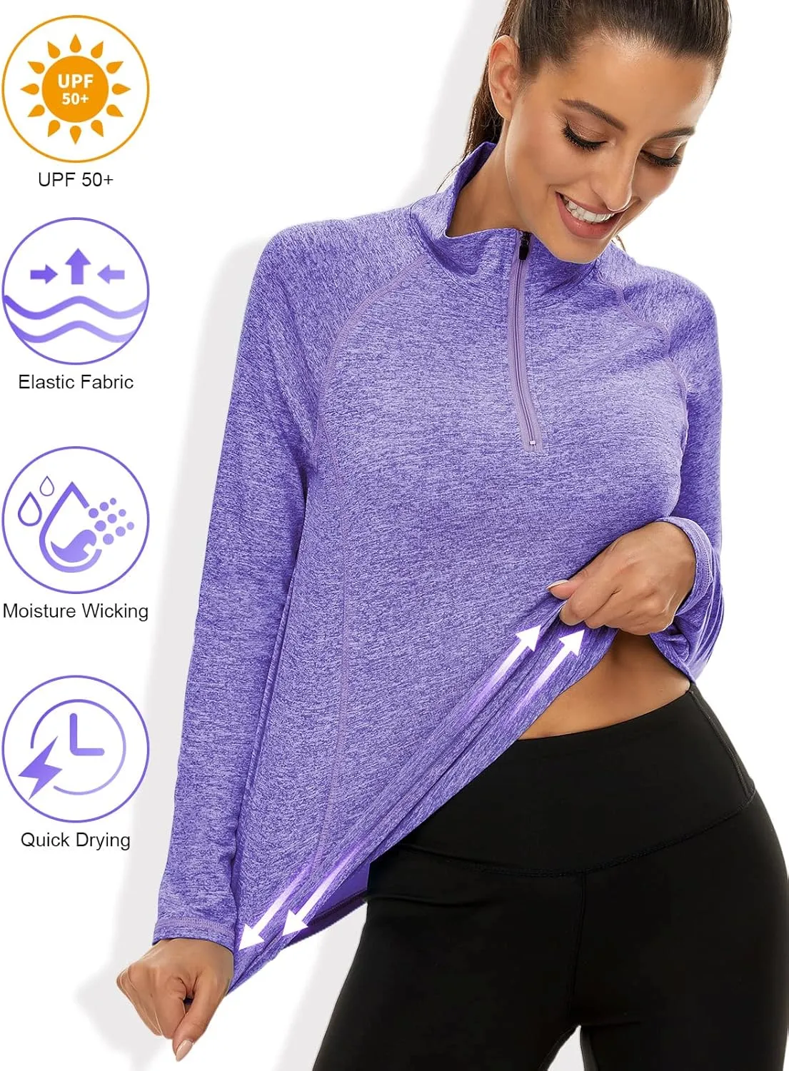 LURANEE Womens UPF 50  Long Sleeve 1/4 Zip Pullover Athletic Hiking Running Workout Tops