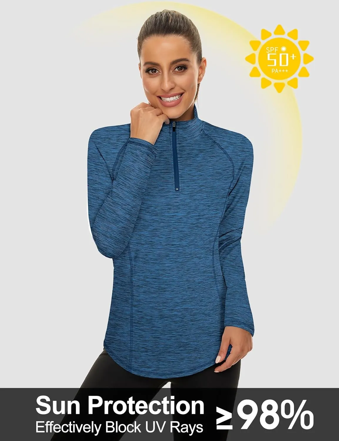 LURANEE Womens UPF 50  Long Sleeve 1/4 Zip Pullover Athletic Hiking Running Workout Tops