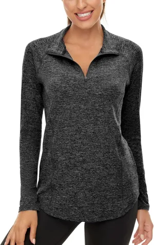 LURANEE Womens UPF 50  Long Sleeve 1/4 Zip Pullover Athletic Hiking Running Workout Tops