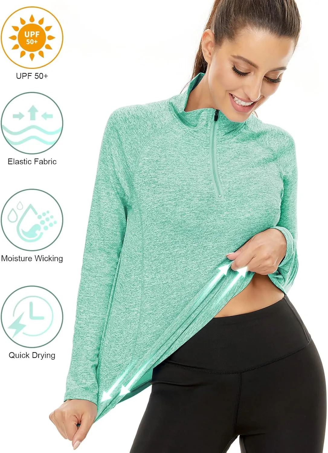 LURANEE Womens UPF 50  Long Sleeve 1/4 Zip Pullover Athletic Hiking Running Workout Tops