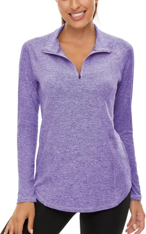 LURANEE Womens UPF 50  Long Sleeve 1/4 Zip Pullover Athletic Hiking Running Workout Tops