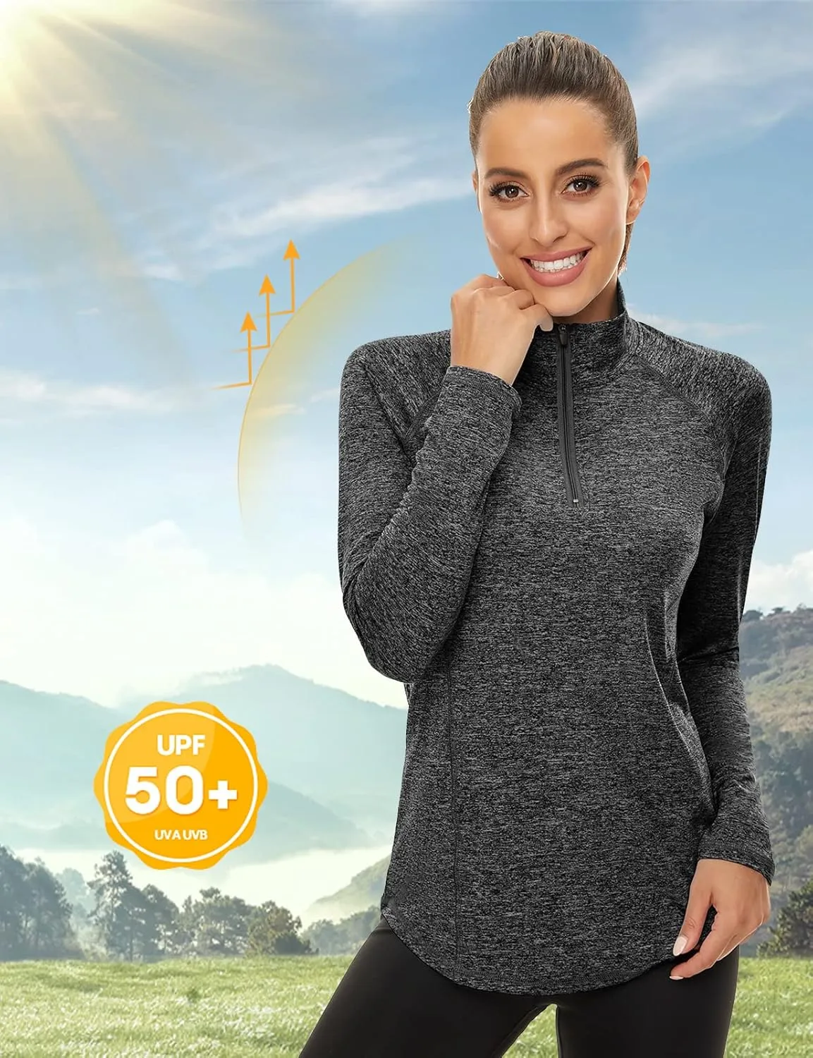 LURANEE Womens UPF 50  Long Sleeve 1/4 Zip Pullover Athletic Hiking Running Workout Tops