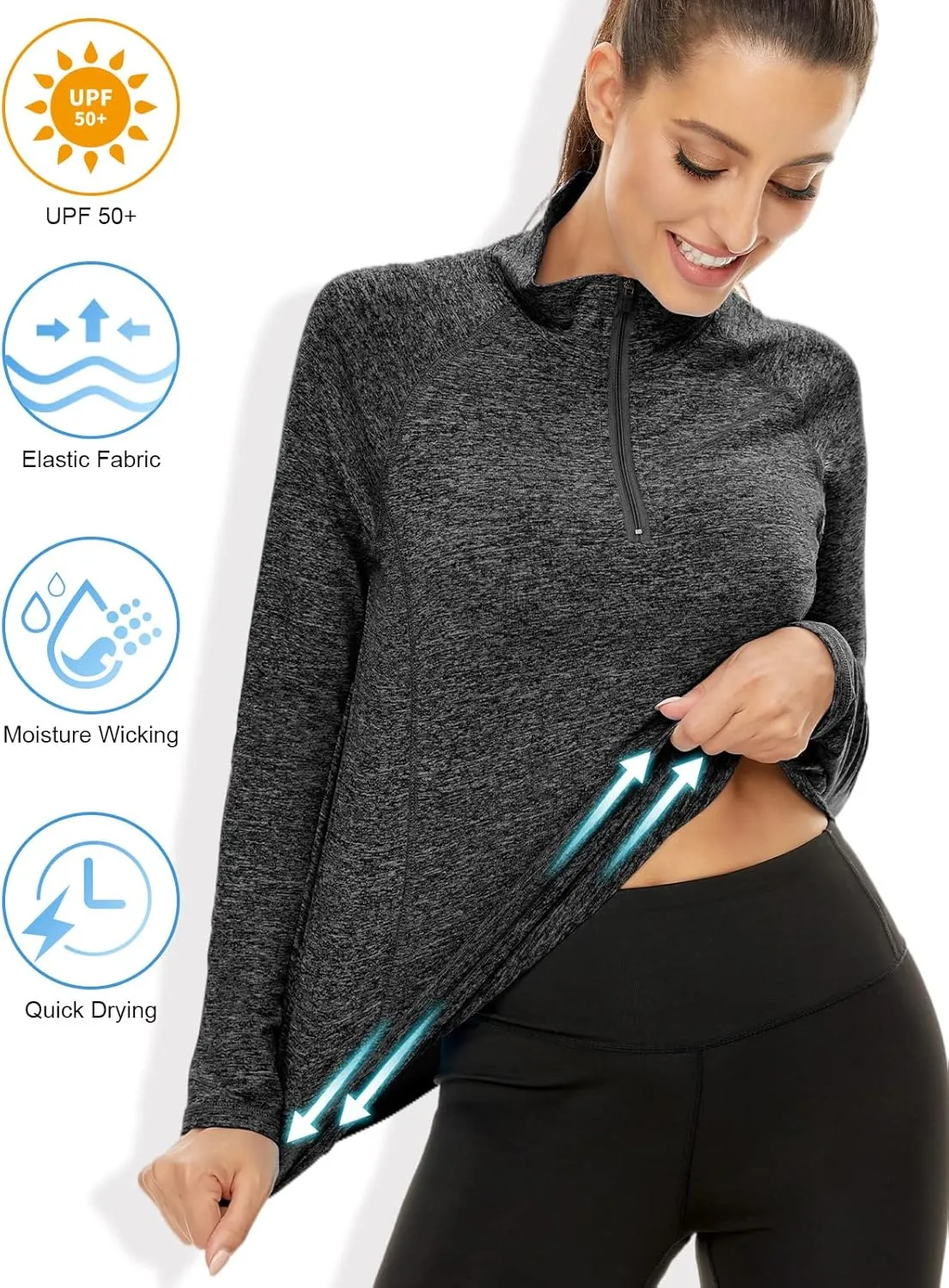 LURANEE Womens UPF 50  Long Sleeve 1/4 Zip Pullover Athletic Hiking Running Workout Tops